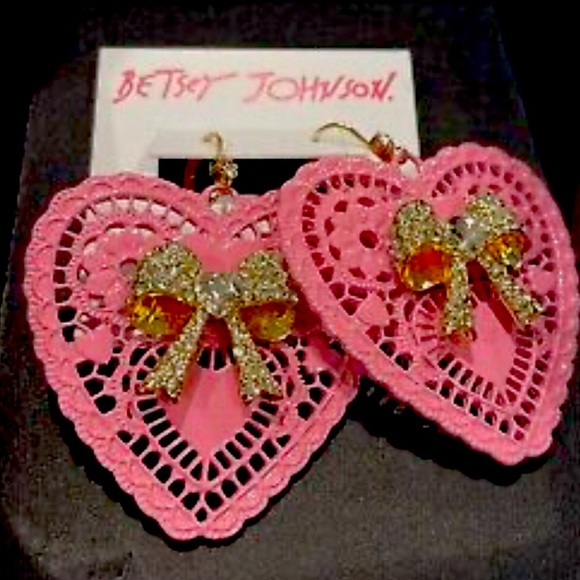 New Betsey Johnson Bow Heart earrings - Picture 7 of 9